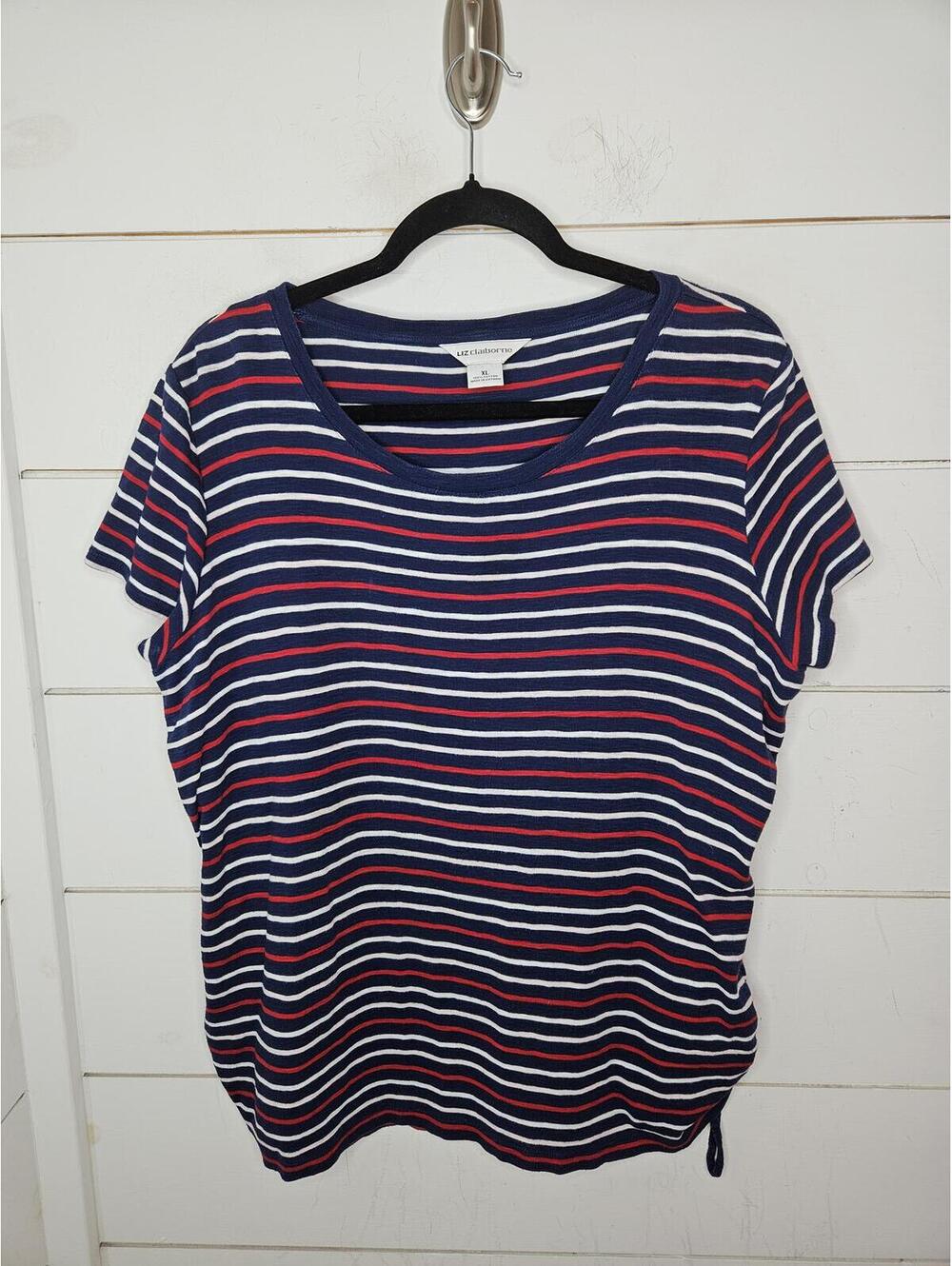 Liz Claiborne XL red white & blue striped tee shirt. AMERICA!